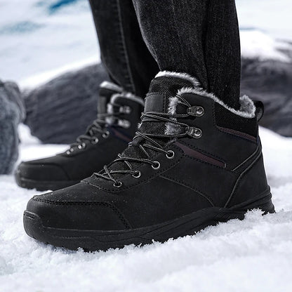 Botas de nieve para hombre, informales, de invierno, con plataforma, antideslizantes, cálidas, de piel, para combate, senderismo, motociclismo, exteriores