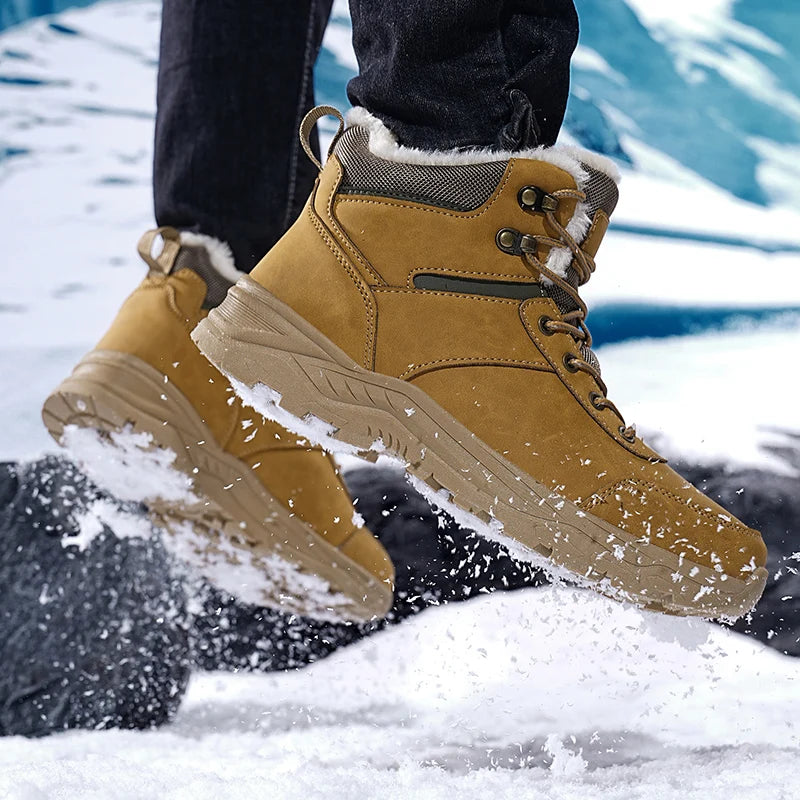 Botas de nieve para hombre, informales, de invierno, con plataforma, antideslizantes, cálidas, de piel, para combate, senderismo, motociclismo, exteriores