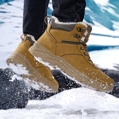 Botas de nieve para hombre, informales, de invierno, con plataforma, antideslizantes, cálidas, de piel, para combate, senderismo, motociclismo, exteriores