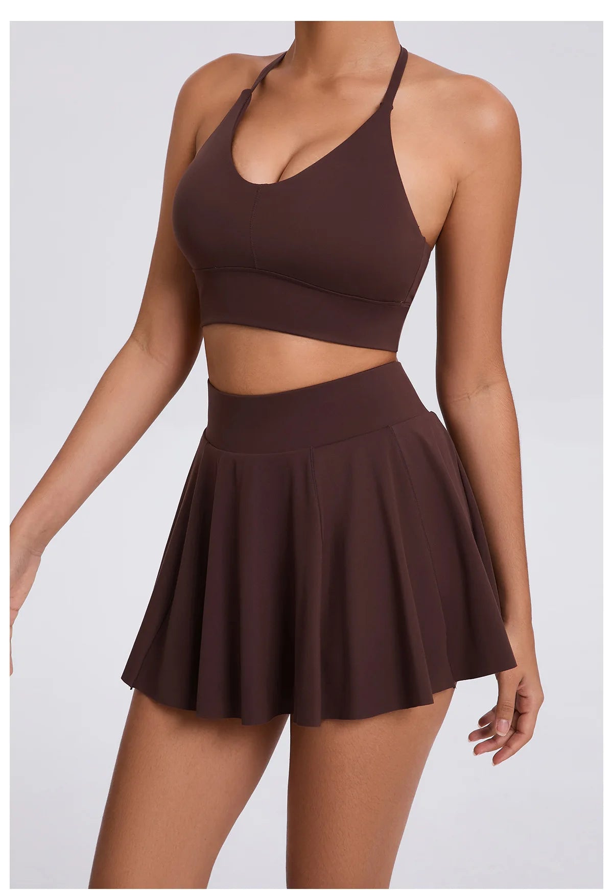 Conjunto de yoga para mujer, sujetador deportivo para exteriores, falda de tenis antiexposición, camiseta sin mangas de yoga transpirable de secado rápido, novedad de 2025