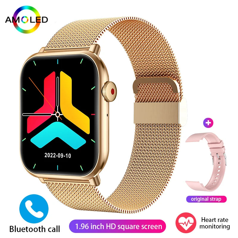 Nuevo reloj inteligente AMOLED para mujer, para hombre, con control de temperatura corporal, deportivo, fitness, resistente al agua, Bluetooth, llamadas, reloj inteligente digital para mujer.