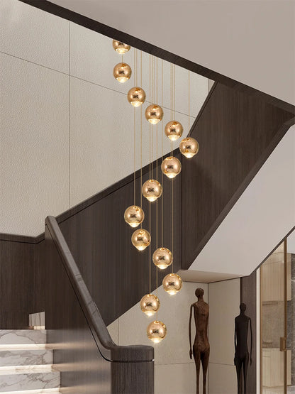 Lámparas colgantes modernas para escalera de apartamento, iluminación LED para sala de estar, pasillo de villa, luces colgantes para escalera, candelabro esférico para vestíbulo.