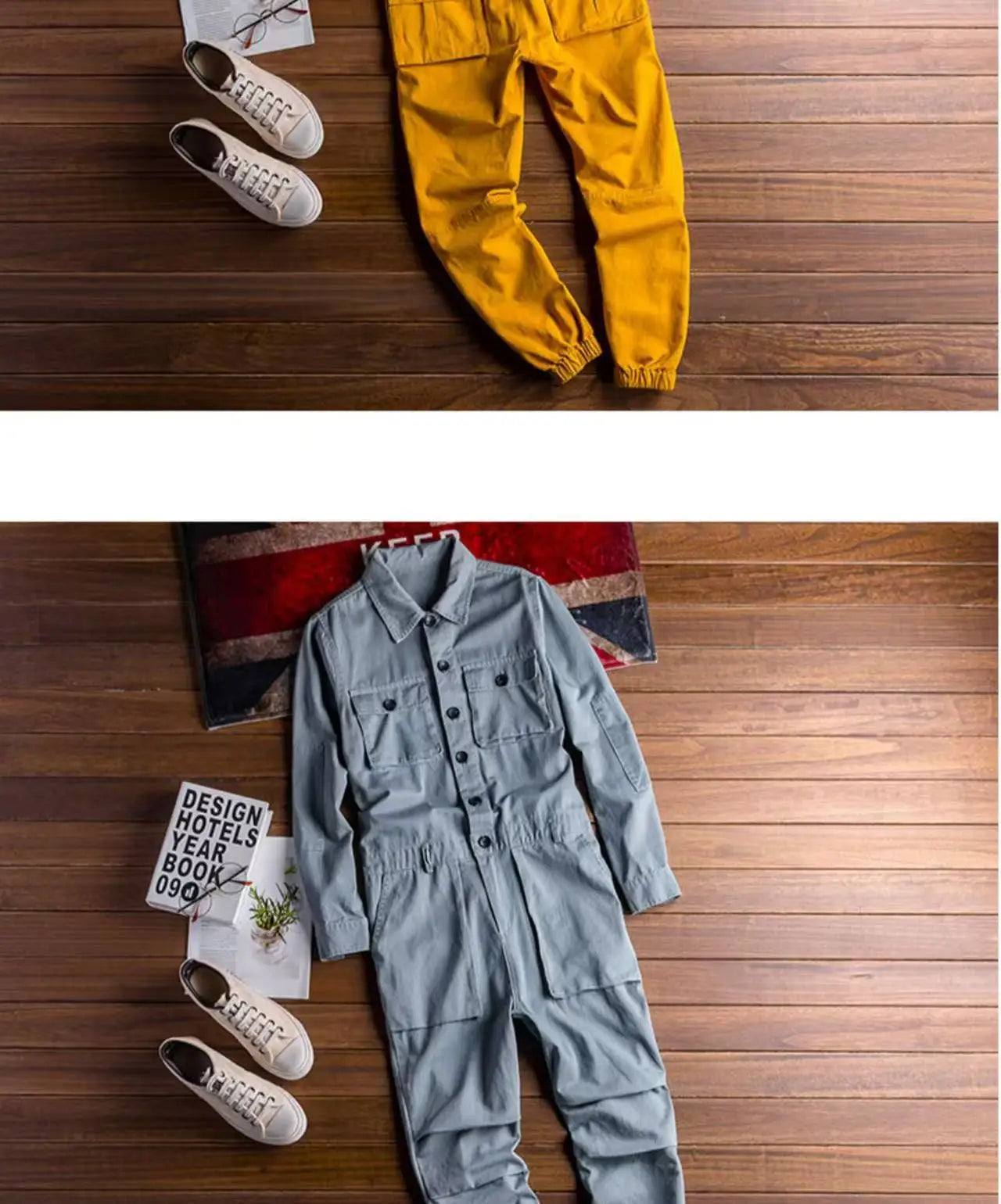 Spring Overalls Men's Jumpsuit Loose Long Sleeve Cotton Cargo Pants Black Yellow Workwear Trousers Working Uniform Rompers