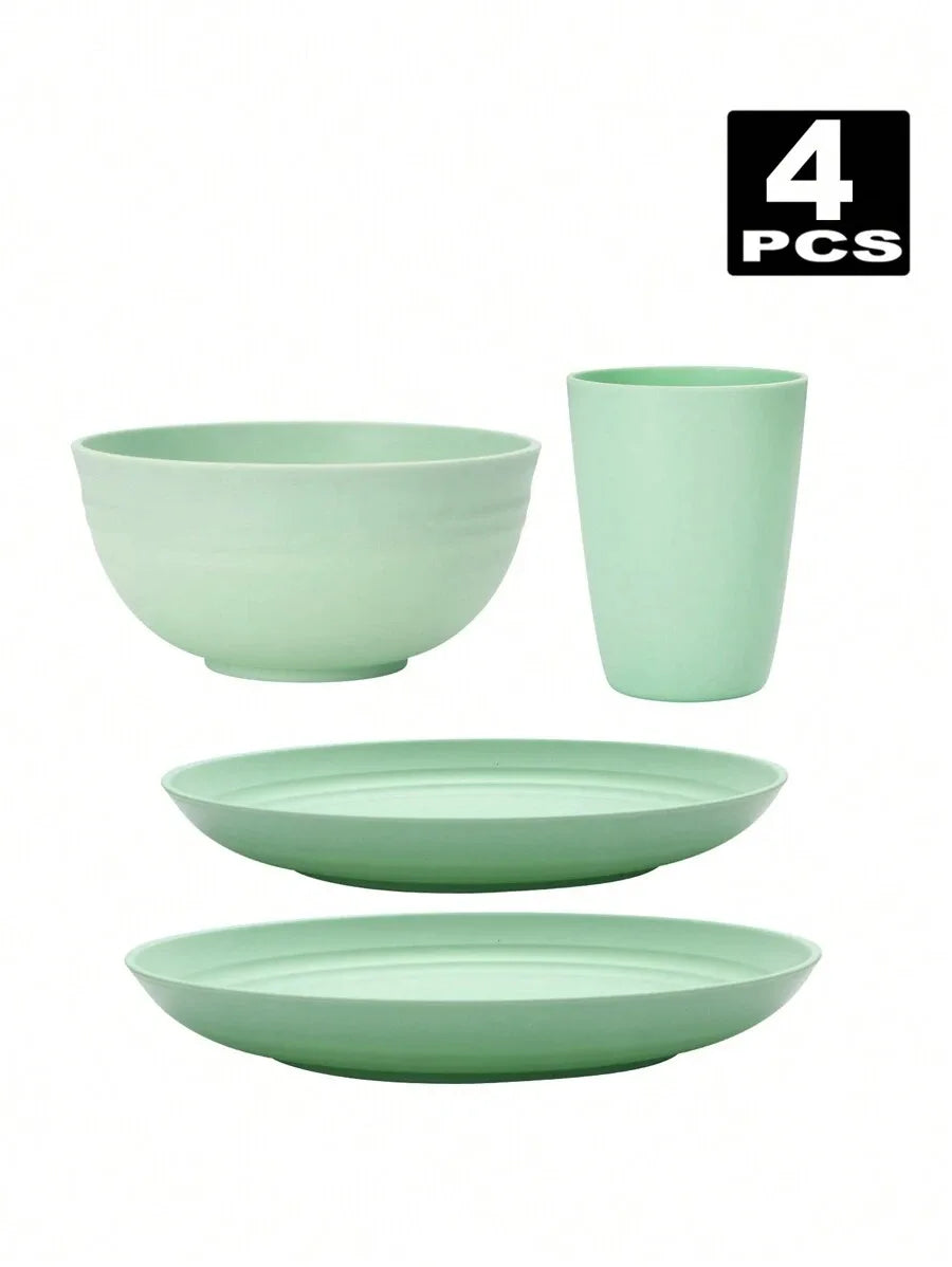 Juego de cubiertos de plástico reutilizables de 4/16/32 piezas, plato de cena/plato de postre/tazón de cereal/taza, para el hogar, fiesta de cumpleaños