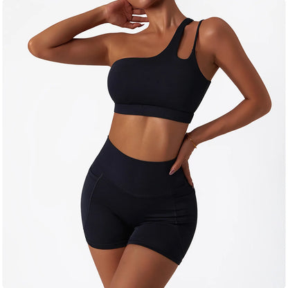 Ctenkevet - Conjunto deportivo de 2 piezas para mujer, sujetador sexy de un solo hombro, ropa deportiva femenina, conjunto de gimnasio para fitness, traje de yoga de secado rápido