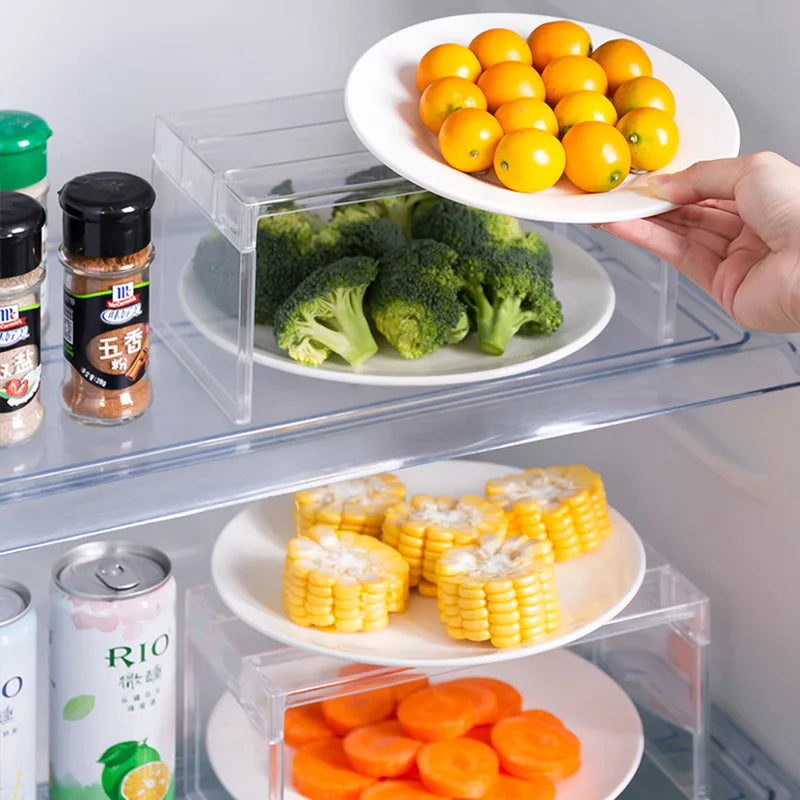 Organizadores de refrigerador, estantes de almacenamiento, separadores en capas para refrigerador, soporte de escritorio transparente, ahorra espacio, accesorios de cocina