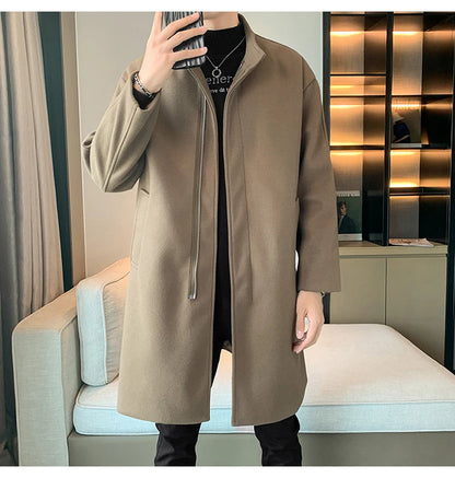 2025 Autumn Winter Men Long Coat Windbreaker Casual Loose  Solid Color Trench Men Fashion Korean Style Mens Jackets Outerwear