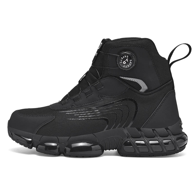 Zapatos de seguridad de caña alta para hombre con botón giratorio, resistentes a impactos y perforaciones, zapatillas de moda para hombre, calzado de seguridad profesional.