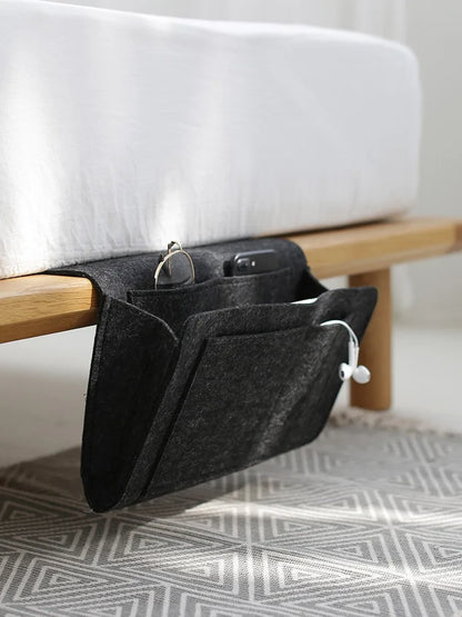 Bolsa de almacenamiento de fieltro para colgar en el dormitorio, cama, sofá, alfombra, para guardar CD, revistas, papelería, teléfonos móviles y artículos diversos.