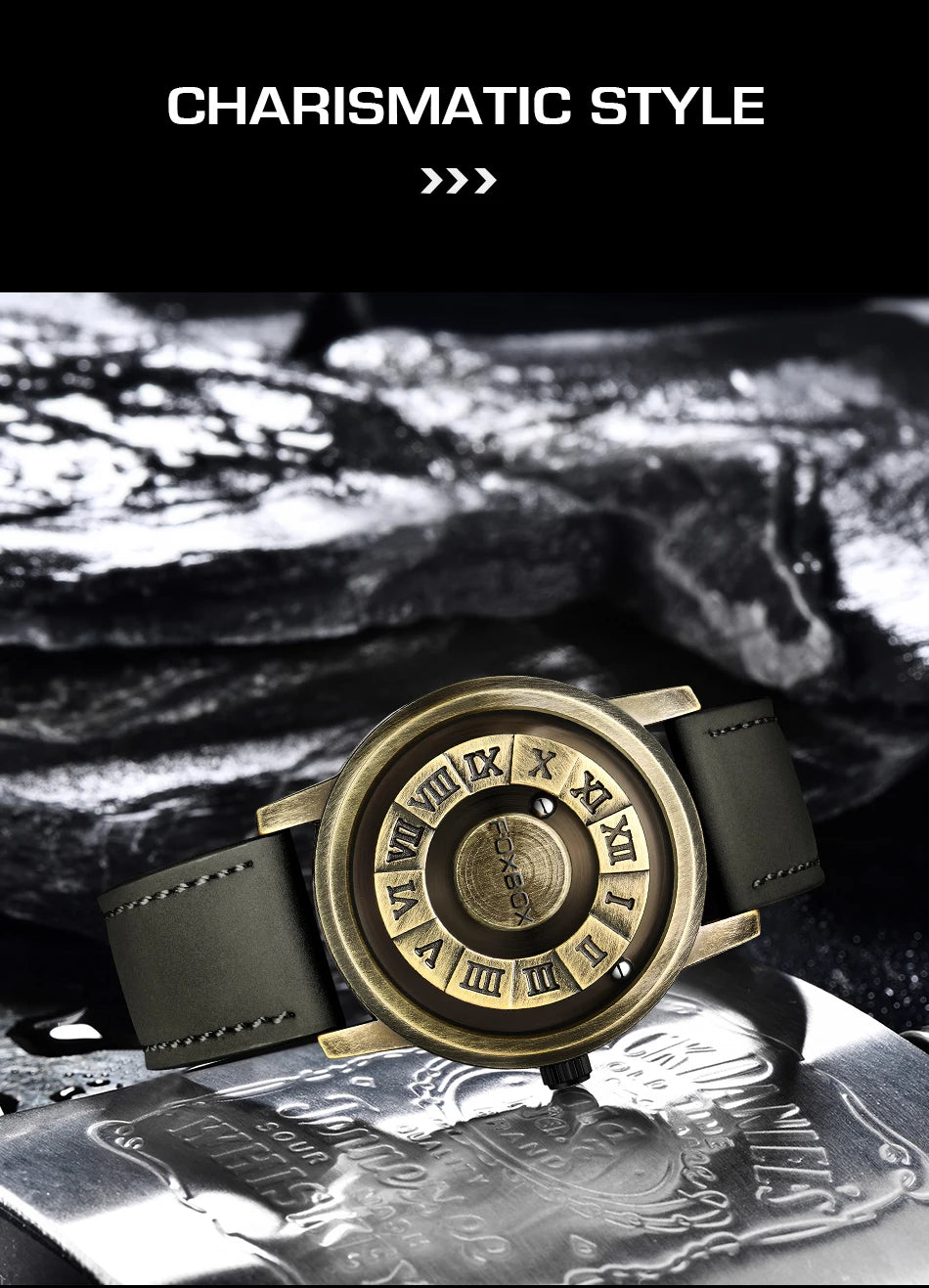 Reloj de cuarzo para hombre FOXBOX, moda, personalidad, creativo, con bola de hierro giratoria, puntero magnético, resistente al agua, para hombre, regalo + caja.