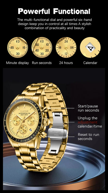 LIGE 2025 - Reloj de lujo para hombre, nuevo, de cuarzo, luminoso, resistente al agua, con cronógrafo y fecha, deportivo