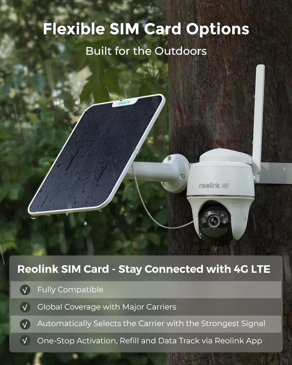 Cámara de seguridad celular REOLINK 4K, SIM 3G/4G LTE, alimentación solar, visión nocturna a color, almacenamiento local/en la nube, cámara exterior con batería