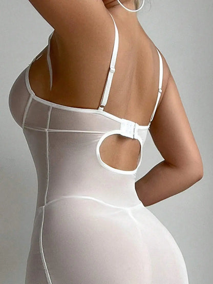 Lencería Porno Sexy de Tul, Encaje Atractivo, Espalda Abierta y Abertura Alta, Azul Claro, Ropa Interior Sexy para Mujer.