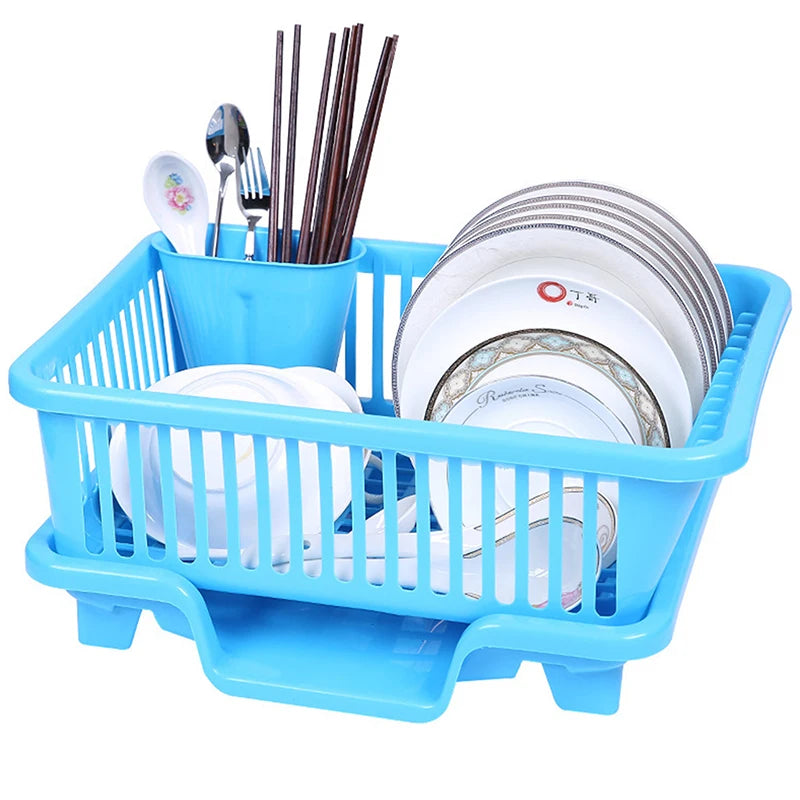 Escurridor de cocina con tabla de drenaje para encimera, utensilios, platos, palillos, tazones y cucharas.