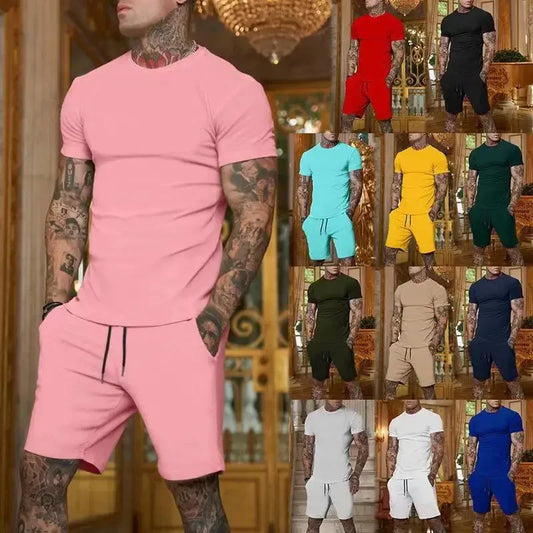 Conjunto de camiseta y pantalones cortos de manga corta, ropa deportiva transpirable para hombre, novedad de verano 2025, ropa popular de secado rápido