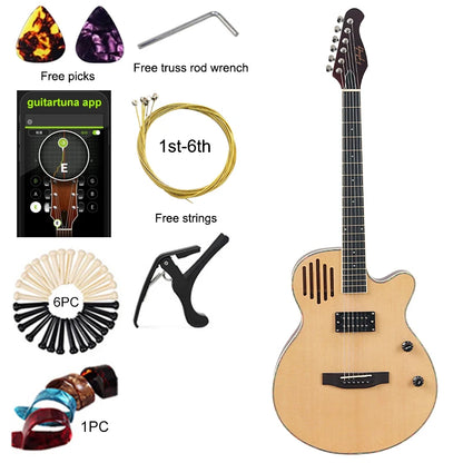 Guitarra acústica eléctrica de 40 pulgadas, cuerpo fino de 6 cuerdas, guitarra folk de buena calidad artesanal.