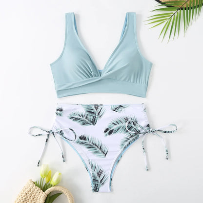 Oferta de temporada: nuevo traje de baño de nailon de color puro, cintura alta, sexy, para mujer, conjunto de bikini de moda, fuente de casa, ajuste cómodo