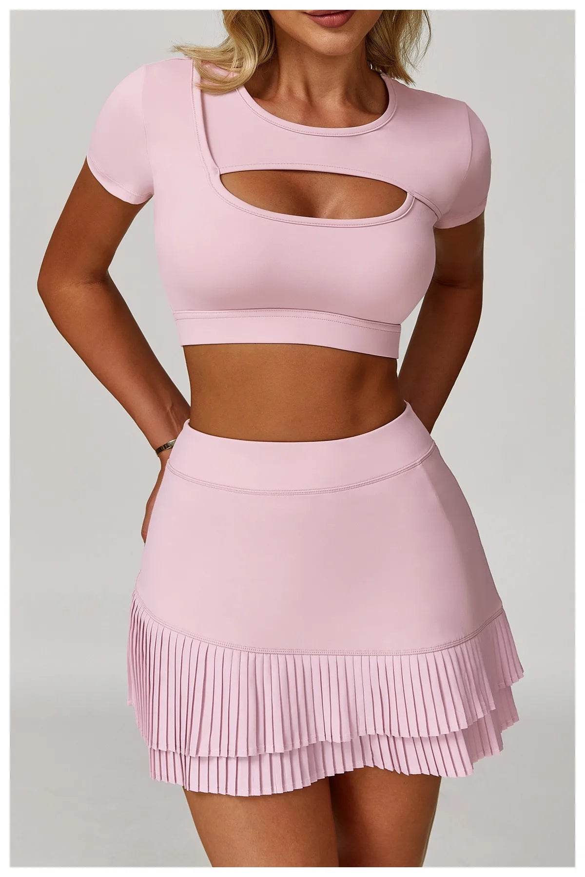 Ctenkevet - Conjunto de 2 piezas de falda corta deportiva para mujer, camiseta push up de secado rápido, conjunto deportivo de dos piezas para yoga