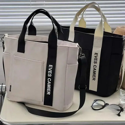 Nuevo bolso de hombro informal de gran capacidad, de nailon, impermeable, de lona, sencillo y moderno, para colegiala.