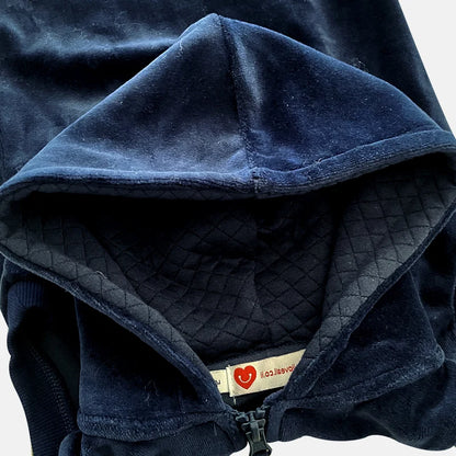 Ropa infantil, chaleco escolar para niño/niña, forro de terciopelo azul marino, chaleco exterior con capucha, cremalleras delanteras y corazón bordado, tops para niños
