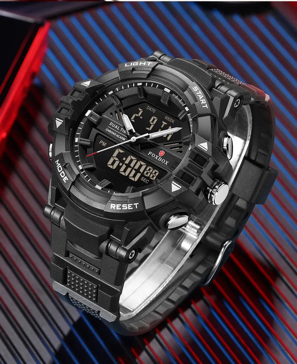 LIGE FOXBOX - Reloj electrónico deportivo informal de moda para hombre, con pantalla digital LED, resistente al agua hasta 50 m, alarma y fecha, con caja