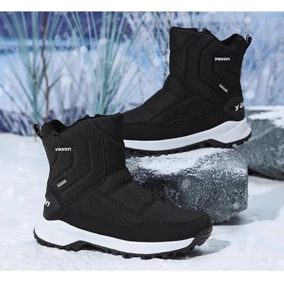 Botas de invierno para hombre 2025, botas de nieve para exteriores, cálidas, de felpa, gruesas, impermeables, antideslizantes, hasta media pantorrilla, zapatos de invierno para hombre