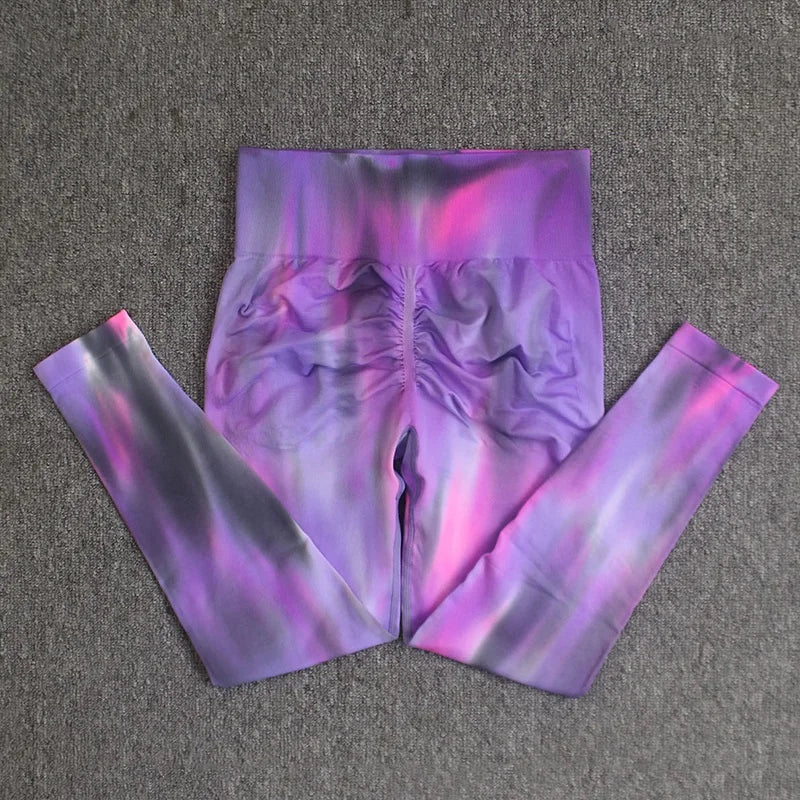 Pantalones de yoga para mujer con estampado tie-dye Cloud Rise, leggings deportivos sexys para gimnasio, mallas sin costuras, pantalones de cintura alta para entrenar.