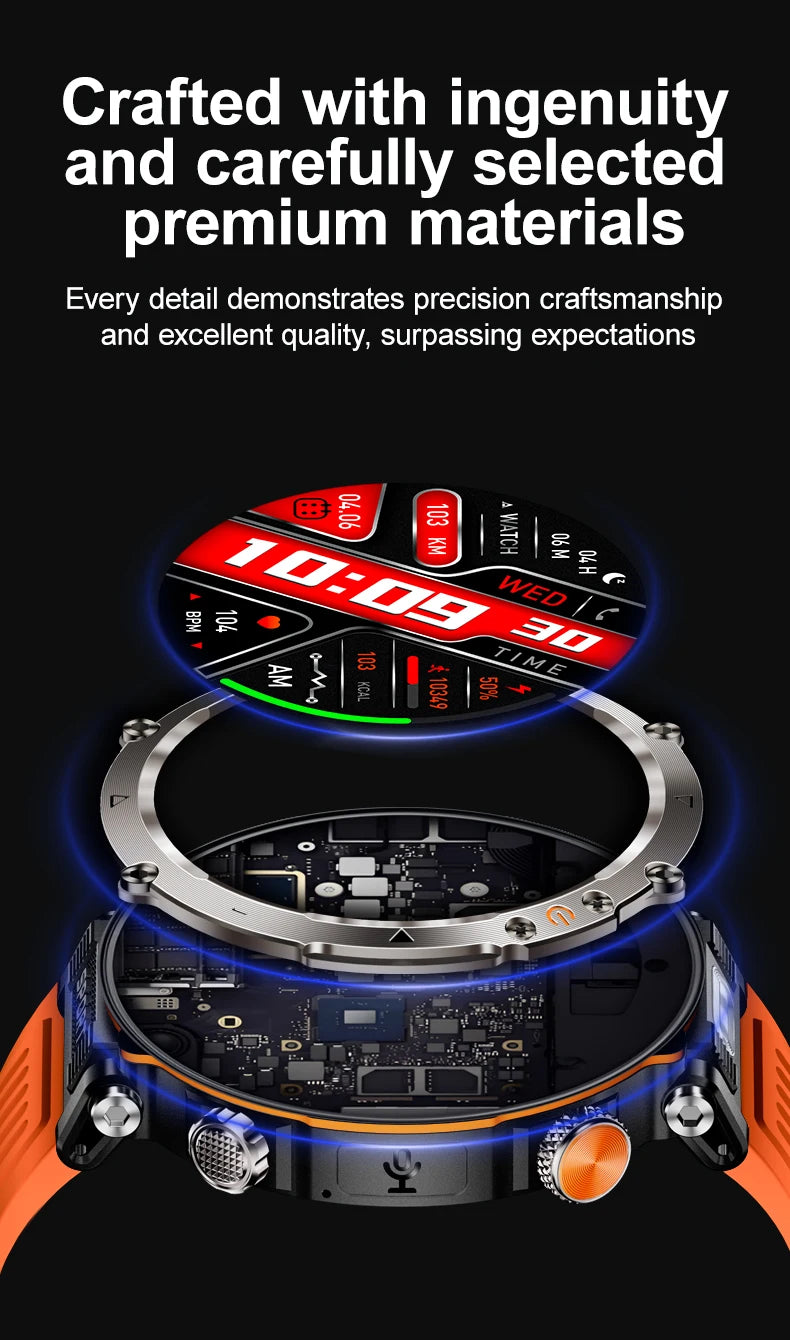 Reloj inteligente para hombre, nuevo, con batería de 600 mAh, control de la temperatura, el oxígeno en sangre, la salud, brújula, IP68, resistente al agua, linterna LED