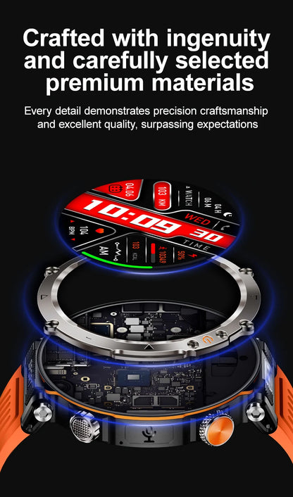 Reloj inteligente para hombre, nuevo, con batería de 600 mAh, control de la temperatura, el oxígeno en sangre, la salud, brújula, IP68, resistente al agua, linterna LED