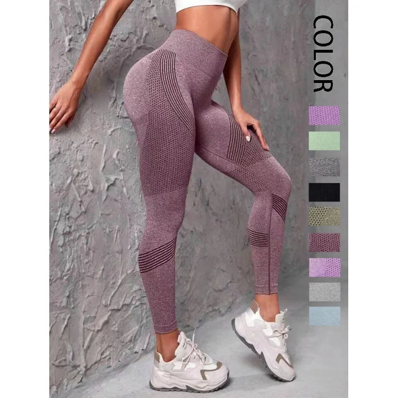 Leggings deportivos de cintura alta con rayas y malla para mujer, levantan glúteos y cadera, ideales para entrenamiento al aire libre, correr, yoga y gimnasio.