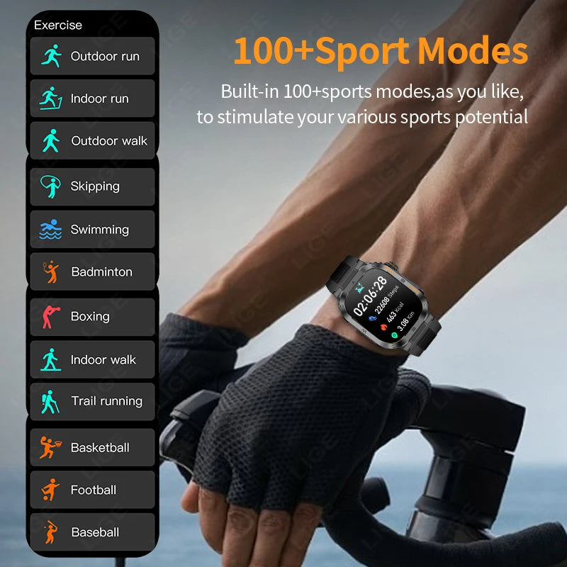 Reloj inteligente militar FOXBOX para hombre con GPS, resistente al agua, 2025, monitorización del sueño, deporte, fitness, IA, voz, llamadas Bluetooth.