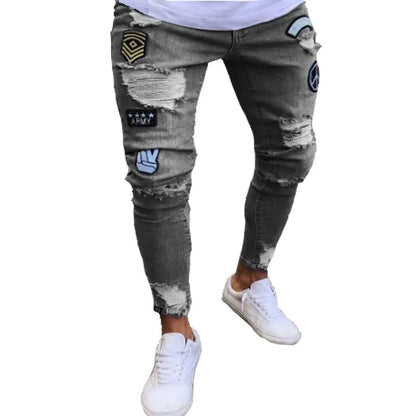 Pantalones vaqueros negros de hombre, corte ajustado, color gris, estilo casual, ajustados, estilo hip hop, urbano, de algodón.