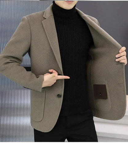 Slim Fit Detachable Down Liner Men's Woolen Coat High Quality 2025 Autumn Winter Casual Solid Color Short Style Warm Wool Jacket
