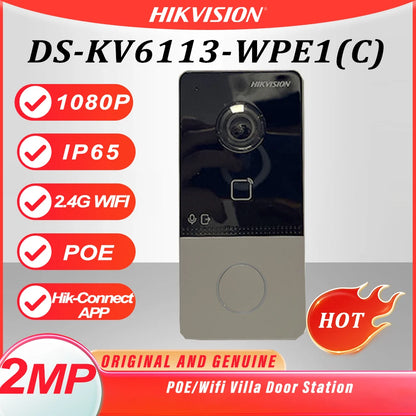 Videoportero IP Hikvision original con cámara de 2 MP, WiFi PoE, estación de puerta para villa, módulo lector de tarjetas integrado, IP65 DS-KV6113-WPE1(C)