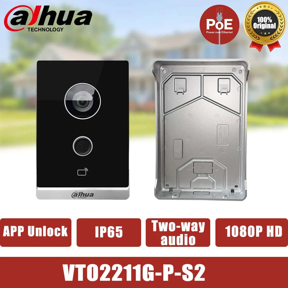 Videoportero IP Dahua VTO2211G-P-S2 PoE para villas, con audio bidireccional, P2P, micrófono integrado, desbloqueo por tarjeta IC y aplicación móvil.
