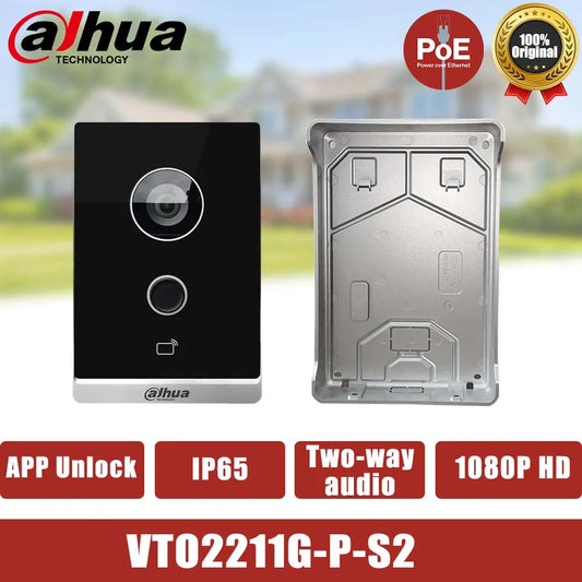 Videoportero IP Dahua VTO2211G-P-S2 PoE para villas, con audio bidireccional, P2P, micrófono integrado, desbloqueo por tarjeta IC y aplicación móvil.
