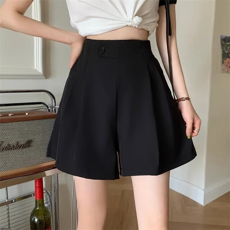 Pantalones cortos holgados de talle alto y adelgazantes para mujer, estilo informal, acampanado y de moda.