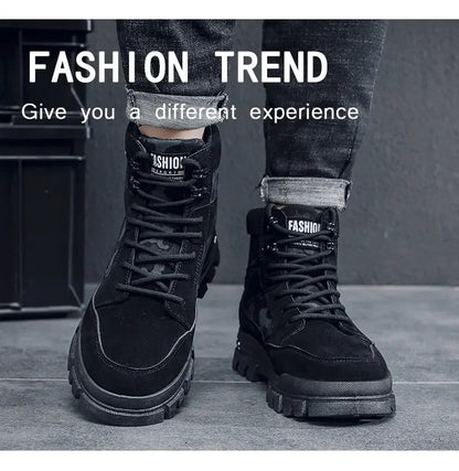 Botas altas para hombre, suela plana, ligeras, para senderismo, exteriores, negras, para correr, tenis, caminar, motocicleta