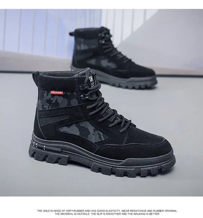 Botas altas para hombre, suela plana, ligeras, para senderismo, exteriores, negras, para correr, tenis, caminar, motocicleta