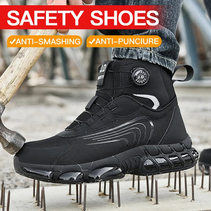 Zapatos de seguridad de caña alta para hombre con botón giratorio, resistentes a impactos y perforaciones, zapatillas de moda para hombre, calzado de seguridad profesional.