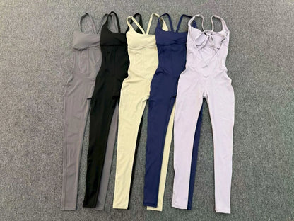 Nuevo mono de yoga para mujer, sexy, con espalda en V, cintura alta, realce de glúteos, tirantes ajustables, conjunto de yoga de secado rápido y transpirable, mono deportivo.