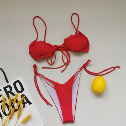 Bikini sexy de 21 colores para mujer, traje de baño liso con estampado floral de leopardo, conjunto de bikini de playa con tirantes y vendaje