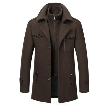 Thickening Warm Wool Coat High Quality Design Wool Coats Men's Wool Blend Winter Double Collar Wool Blend Men Solid Color