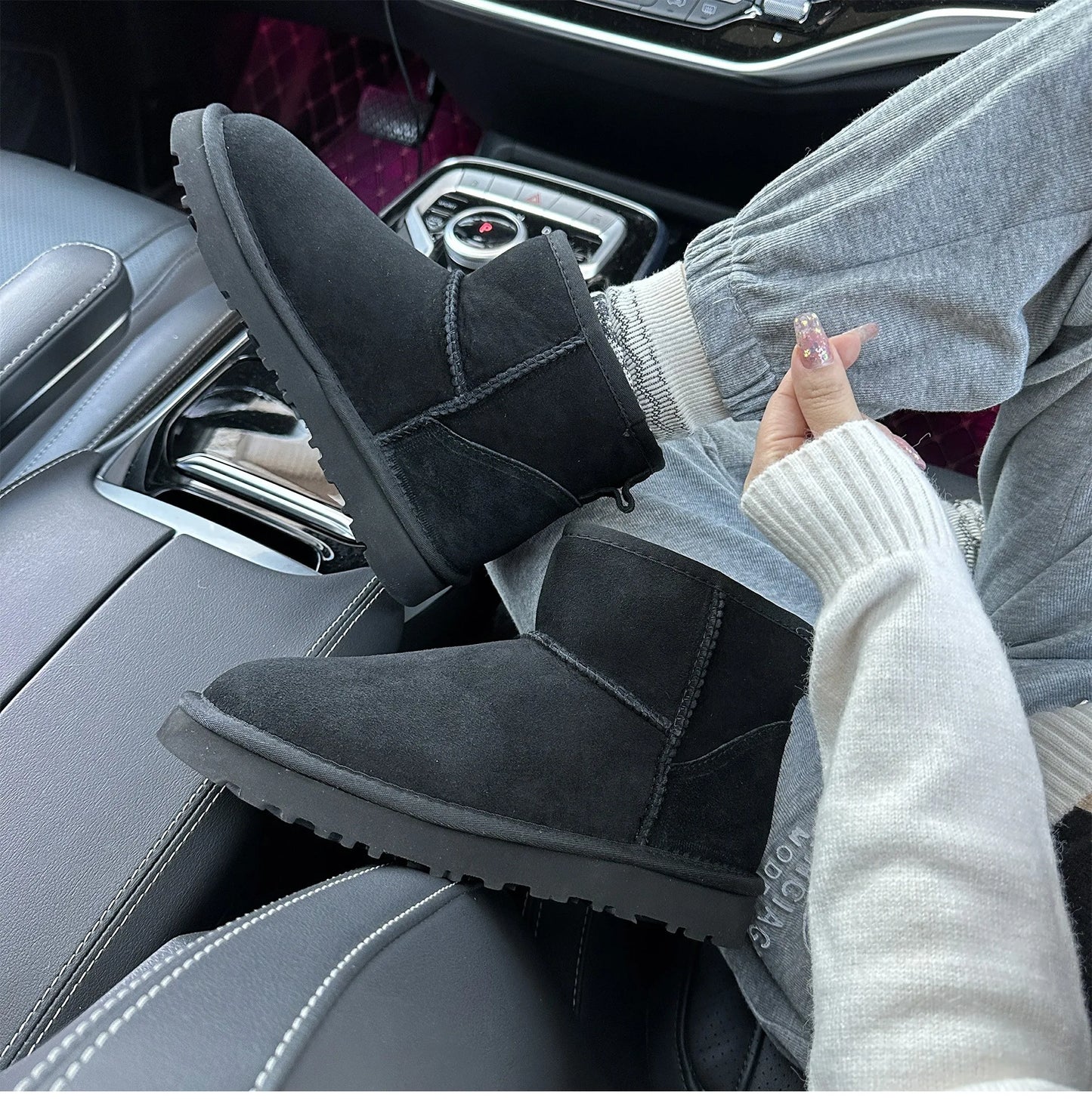 Botas de nieve integradas de piel de oveja y lana para hombres y mujeres, cuero auténtico y piel, botas de invierno gruesas y cálidas para mujer.