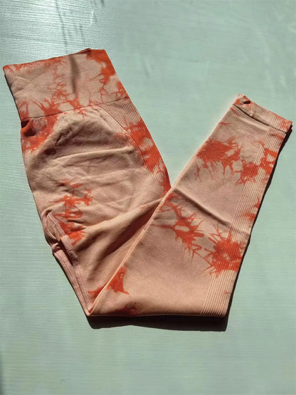 All Seasons Women's Tie Dye Print High Waist Sports Leggings, Breathable Wide Waistband Seamless Skinny Pants for Gym Workout