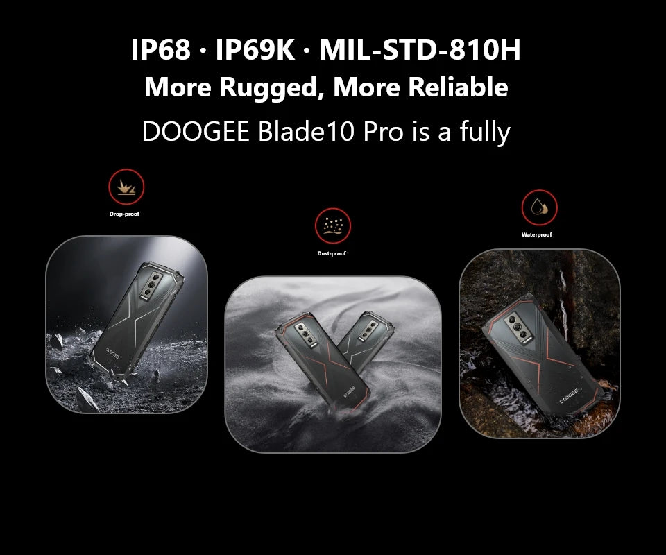 DOOGEE Blade 10 Pro (2024), teléfono móvil resistente con Android 14, 16 GB de almacenamiento + 256 GB (2 TB), pantalla HD+ de 6,56 pulgadas, batería de 5150 mAh.