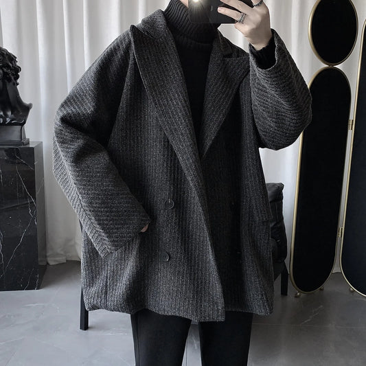 Abrigo largo entallado estilo coreano ligero de longitud media para hombre, abrigo juvenil sin cuello, abrigo de primavera para hombre.