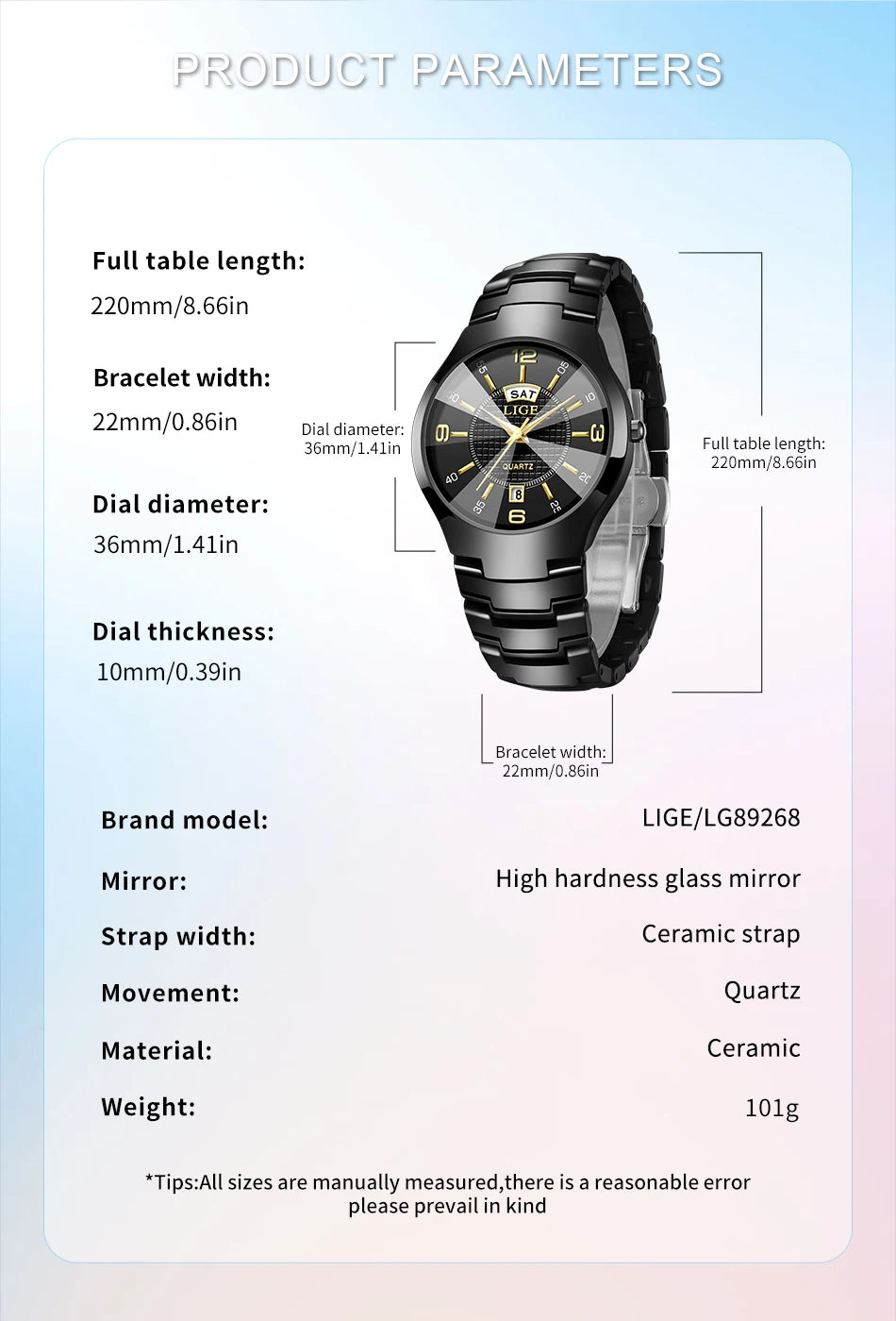 Reloj de cuarzo de cerámica de moda LIGE para mujer, reloj deportivo informal con fecha semanal, reloj creativo de acero resistente al agua para mujer