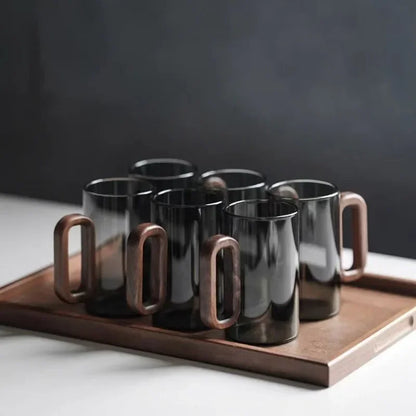 Tazas de té de vidrio de borosilicato de 360 ml, resistentes al calor, transparentes, con mango de madera, para agua potable, para el hogar y la oficina.