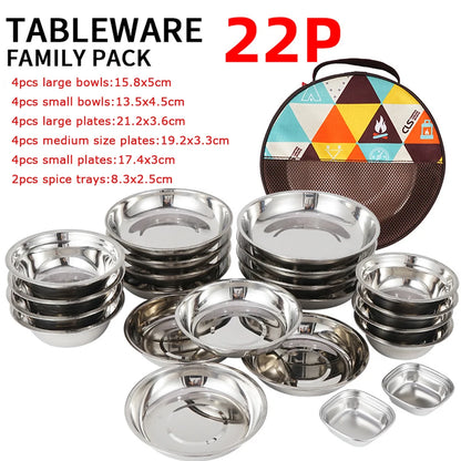 Juego de 17/22 piezas de vajilla de acero inoxidable para acampar, resistente, para picnic al aire libre, ensalada, contenedor de comida, picnic, viaje